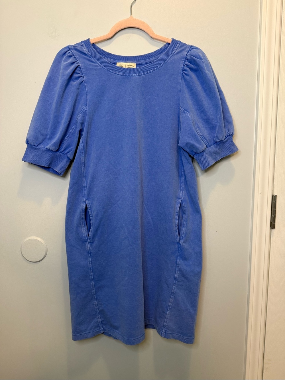Anthropologie Saturday Sunday Blue Bonnie Tunic Dress Puff Sleeve XS Pockets